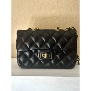 Vintage Ashneil Quilted Black Leather Chain Flap Bag Turn Lock Purse Crossbody